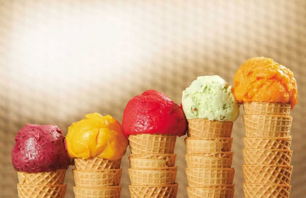 Sorvete artesanal da sorveteria Damp no Ipiranga, com diferentes sabores e texturas.