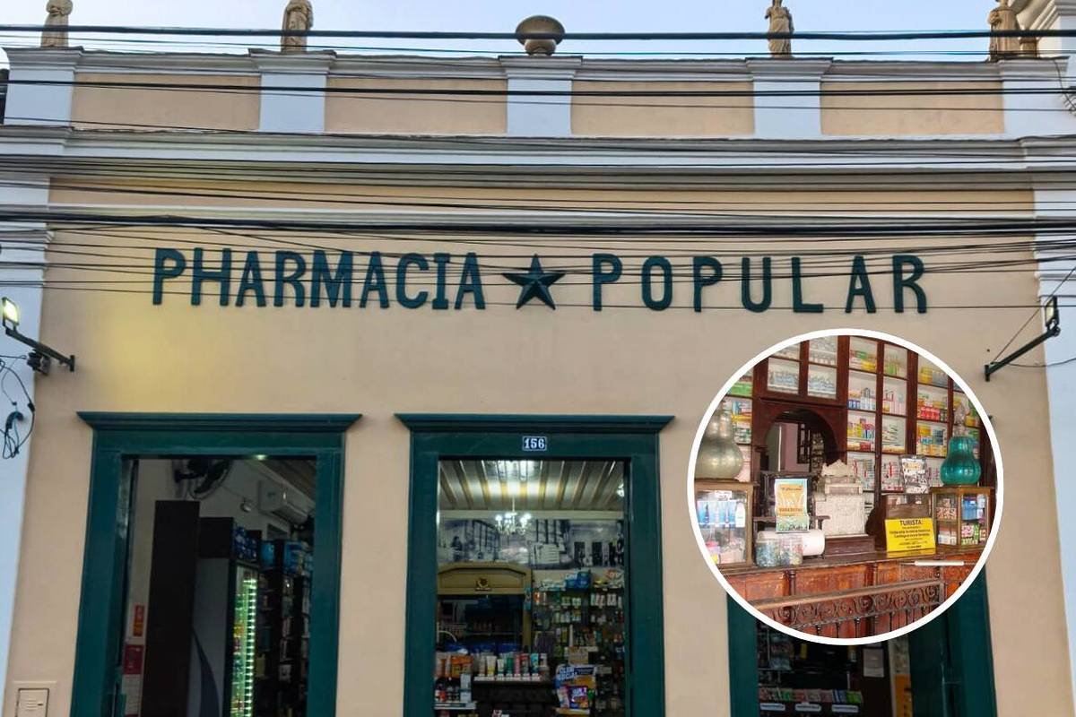 Fachada histórica da Pharmacia Popular em Bananal, destacando ladrilhos franceses e arquitetura do Império.