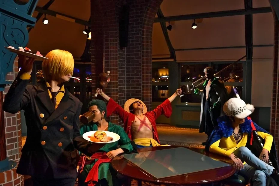 Menu temático de One Piece no Bodogami em São Paulo, com pratos inspirados na série.