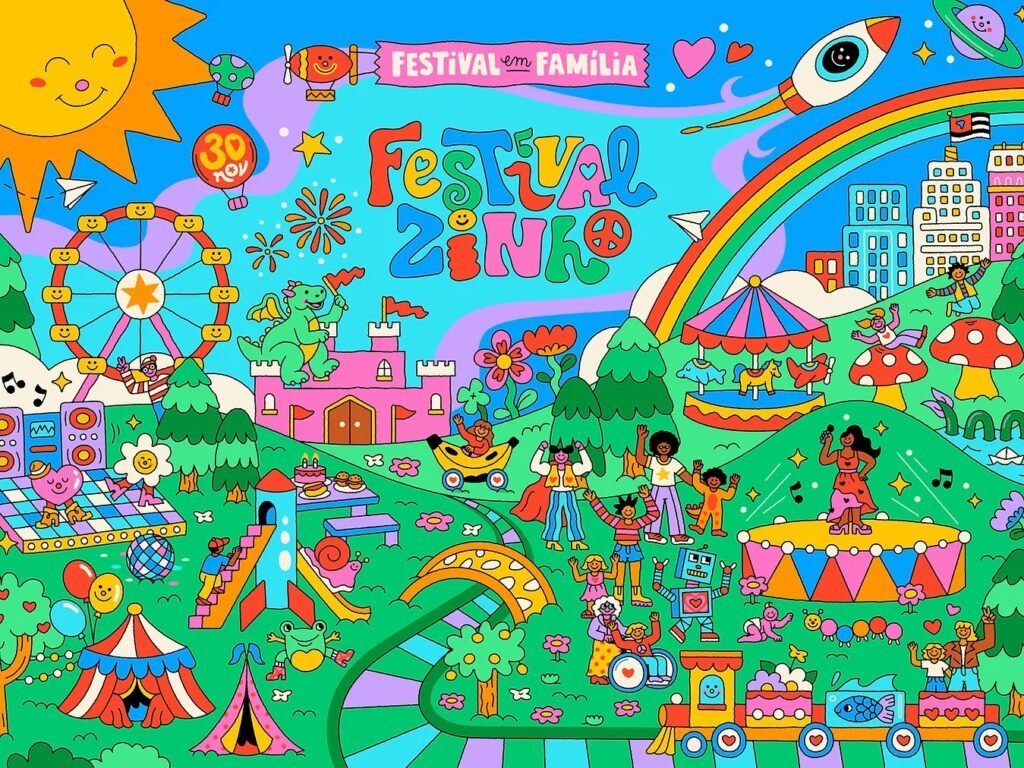 Festivalzinho 2026 em São Paulo com famílias se divertindo em um ambiente alegre e vibrante