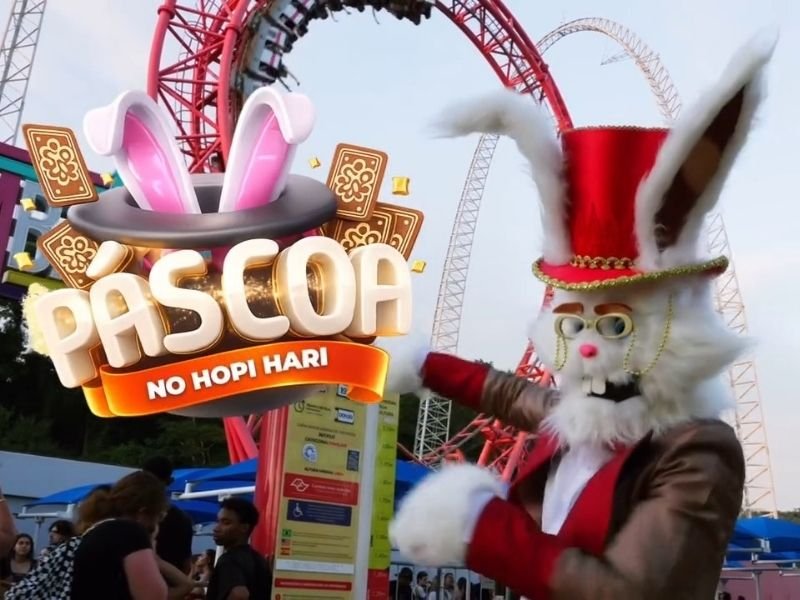 Café da manhã temático de Páscoa no Hopi Hari com personagens e decorações festivas