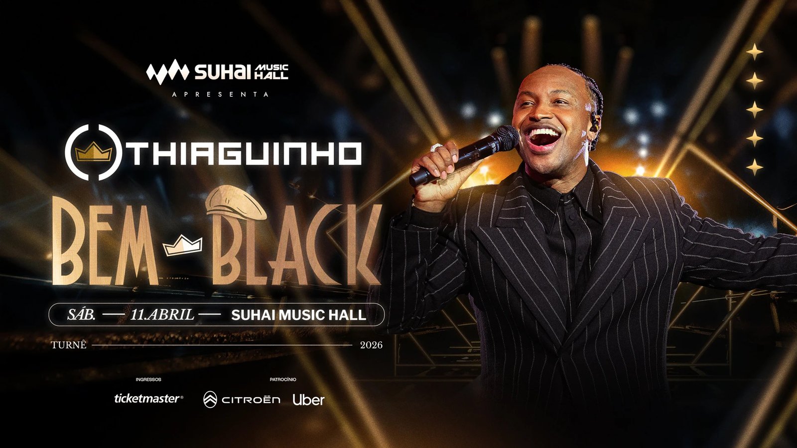 Thiaguinho durante a apresentação da turnê Bem Black na Suhai Music Hall