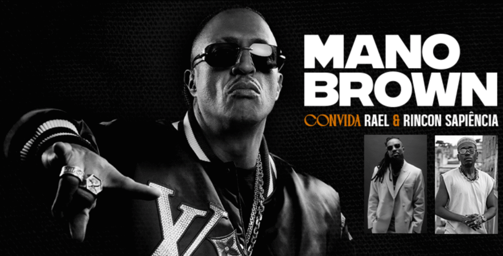 Mano Brown se apresentando no show MB10 com Rael e Rincon Sapiência
