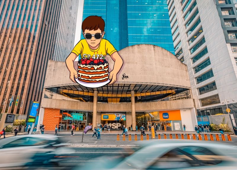 Obra da exposição 'São Paulo em Camadas' no Shopping Center 3