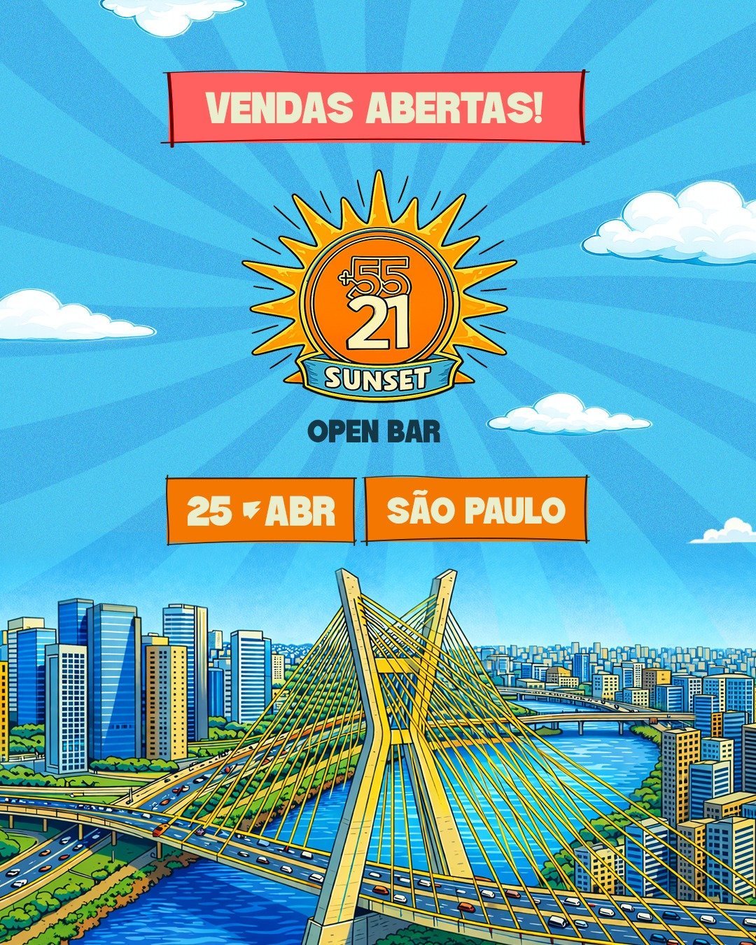 Pessoas se divertindo em uma festa ao pôr do sol em São Paulo.