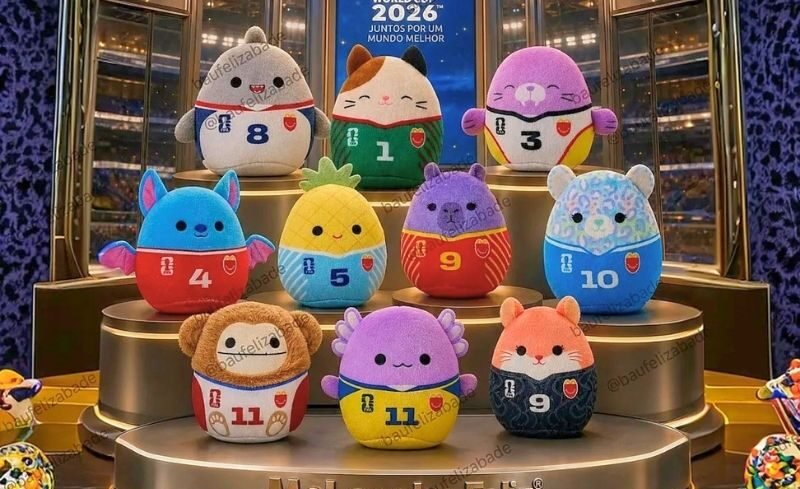 Coleção de Squishmallows temáticos da Copa do Mundo no McDonald's