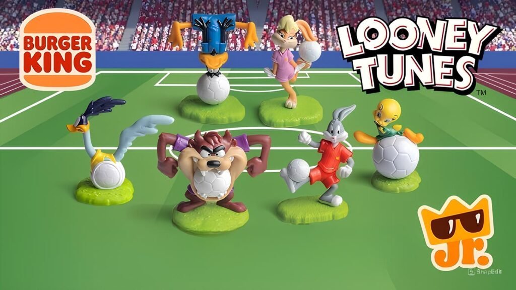 Personagens dos Looney Tunes do Burger King em miniaturas de brinquedos para a Copa do Mundo