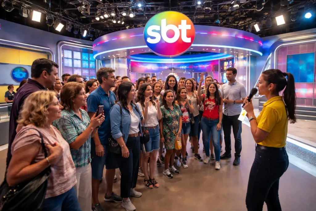 Tour pelos bastidores do SBT, mostrando estúdios e áreas icônicas da emissora