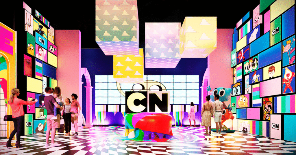 Exposição interativa do Cartoon Network com personagens icônicos e experiências tecnológicas no Shopping Center Norte, São Paulo