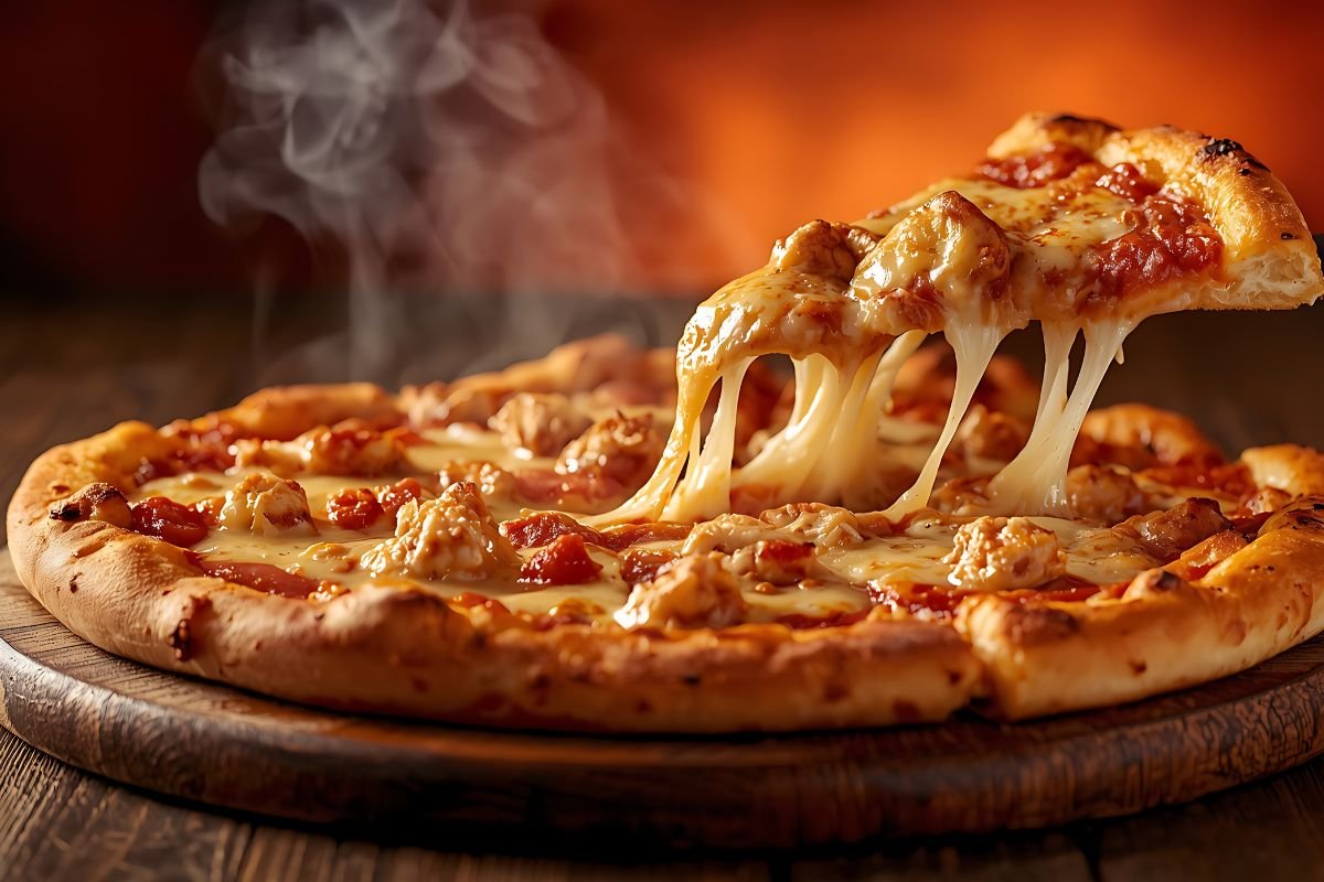 Deliciosas pizzas de diferentes sabores em uma mesa de jantar