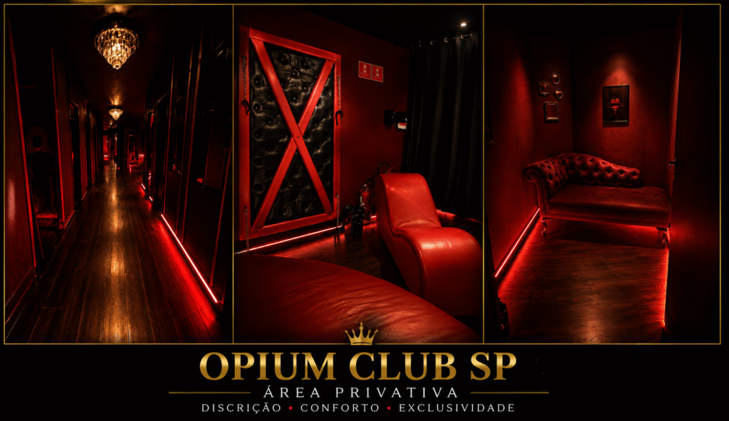Área privativa da Opium Club SP com corredores e salas reservadas