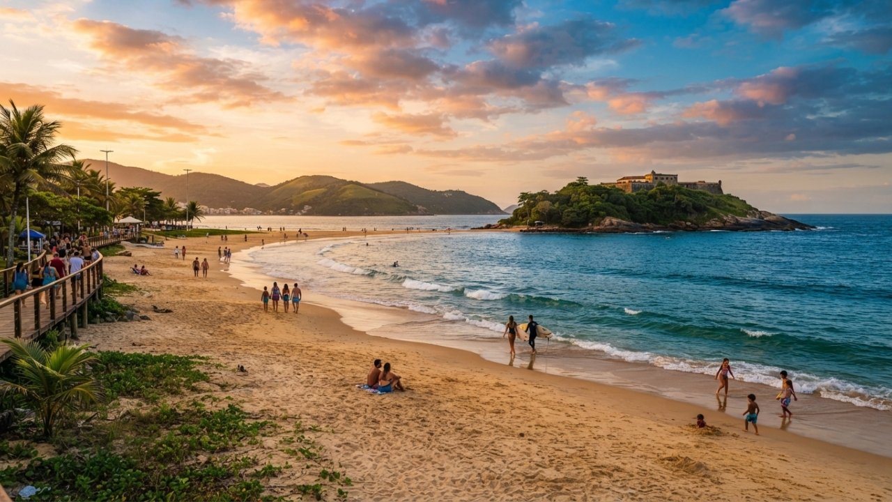Praia do Tombo no Guarujá, com bandeira azul hasteada ao vento