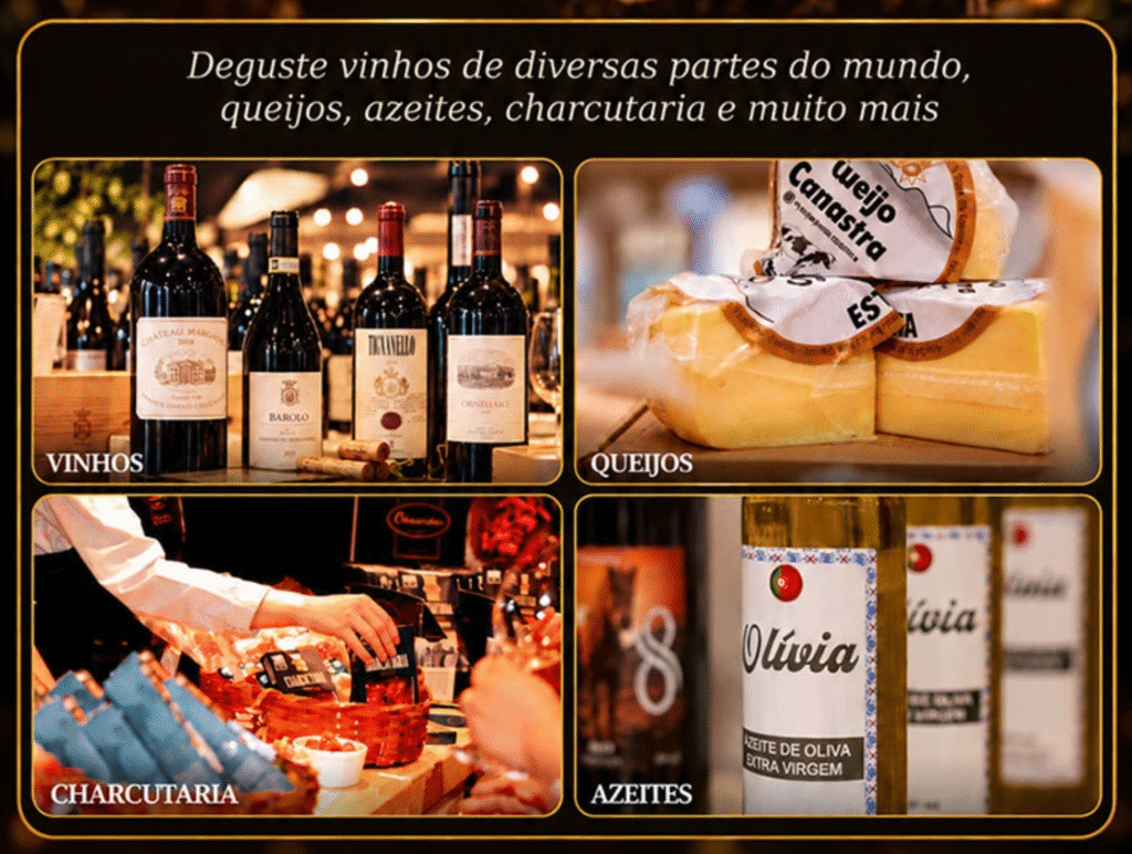 Vinhos, queijos artesanais, charcutaria e azeites apresentados no evento Na Trilha do Vinho.